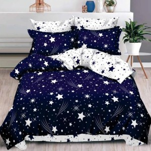 Lenjerie pat dublu, Finet, 6 piese, Albastru, stelute
