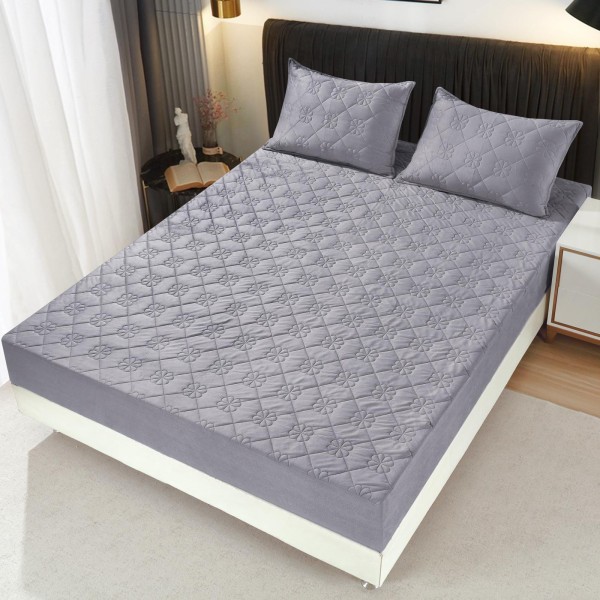 Husã matlasatã tip topper din catifea, 180x200cm + 2 fete de perna 50x70cm, Gri [1]