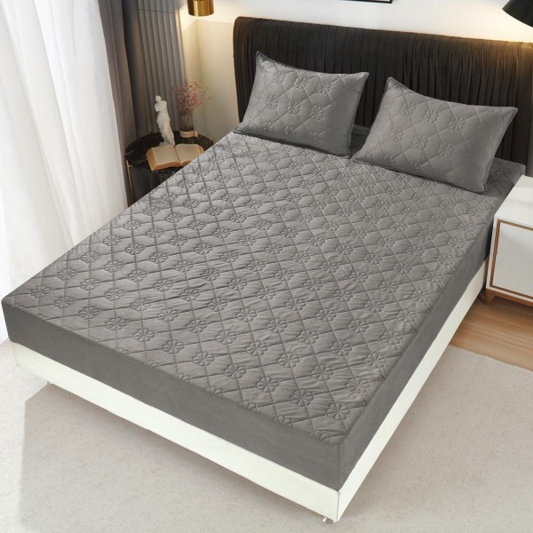 Husã matlasatã tip topper din catifea, 180x200cm + 2 fete de perna 50x70cm, Gri inchis [1]