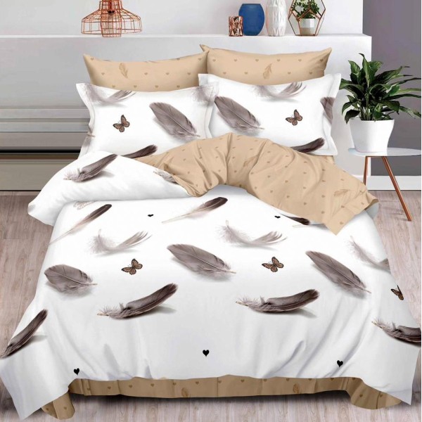Lenjerie pat dublu (140x200cm, 160x200cm, 180x200cm),  FINET, 6 piese, Gri, pene, fluturi, inimioare [1]