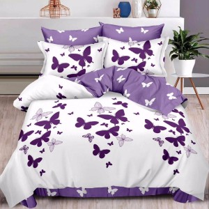 Lenjerie pat dublu (140x200cm, 160x200cm, 180x200cm),  FINET, 6 piese, Mov, fluturi