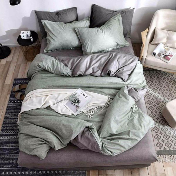 Lenjerie pat dublu (140x200cm, 160x200cm, 180x200cm), bumbac satinat, cearsaf clasic, 4 piese,  Verde [1]