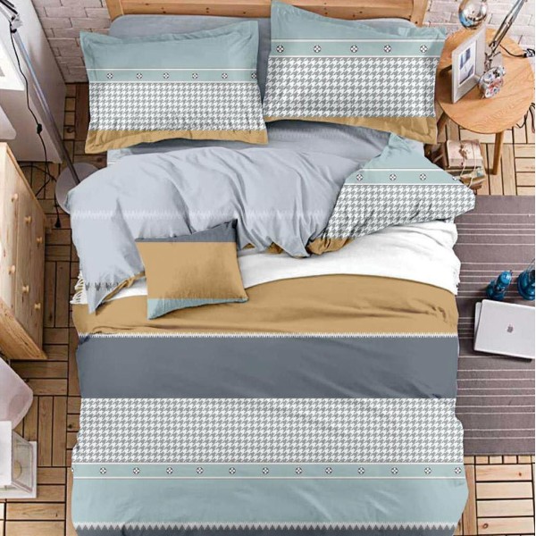 Lenjerie pat dublu (140x200cm, 160x200cm, 180x200cm), bumbac satinat, cearsaf clasic, 4 piese,  Gri, model clasic [1]