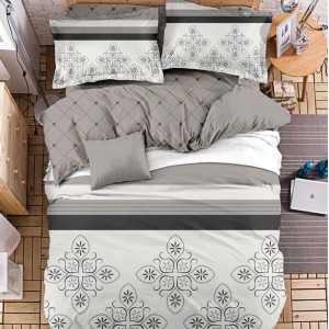 Lenjerie pat dublu (140x200cm, 160x200cm, 180x200cm), bumbac satinat, cearsaf clasic, 4 piese,  Gri, model clasic Lenjerie pat dublu (140x200cm, 160x200cm, 180x200cm), bumbac satinat, cearsaf clasic, 4 piese,  Gri, model clasic