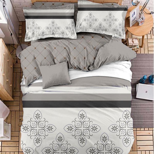 Lenjerie pat dublu (140x200cm, 160x200cm, 180x200cm), bumbac satinat, cearsaf clasic, 4 piese,  Gri, model clasic [1]