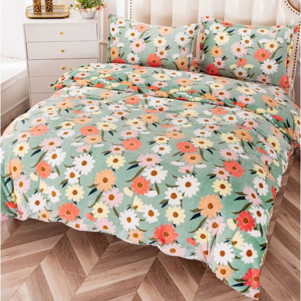 Lenjerie pentru pat dublu pufoasa COCOLINO, 4 piese, Verde, flori [1]