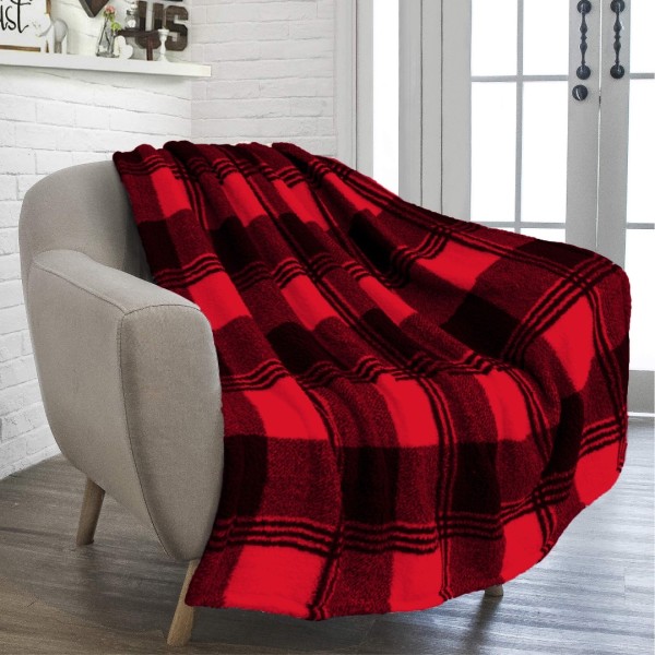 Patura pufoasa cocolino, 200x230cm, 350gr, carouri, Rosu-Negru [1]