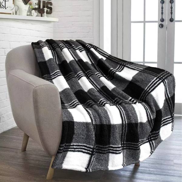 Patura pufoasa cocolino, 200x230cm, 350gr, carouri, Alb-Negru [1]