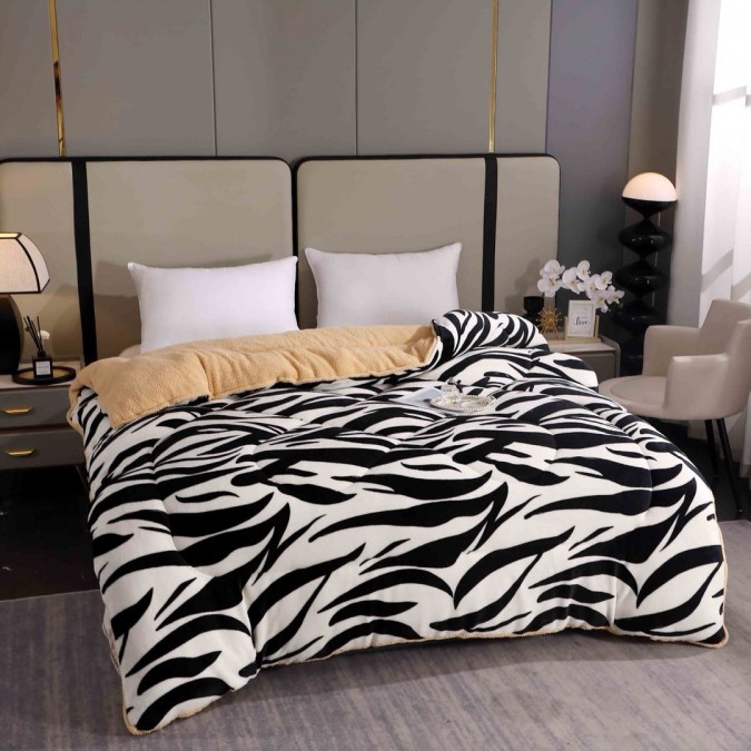  Pilota Cocolino cu Blăniță Bej Ultra Pufoasă, Matlasată, 200x230 cm – Căldură Instantă și Confort de Lux pentru Nopți Reci, Alb-Negru, Zebra