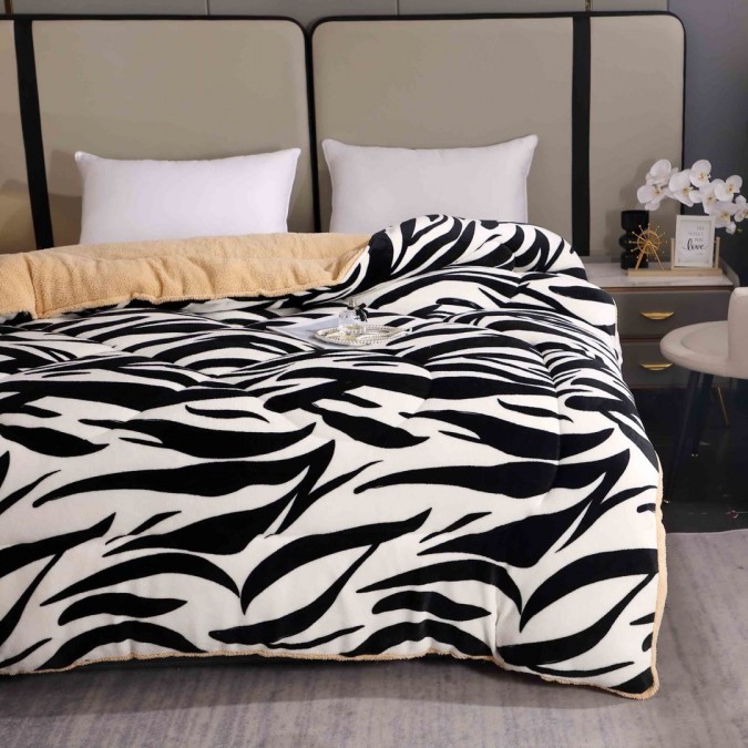  Pilota Cocolino cu Blăniță Bej Ultra Pufoasă, Matlasată, 200x230 cm – Căldură Instantă și Confort de Lux pentru Nopți Reci, Alb-Negru, Zebra