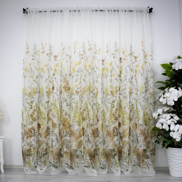 Perdea din matase imprimata, flori maro, 300cm latime x 200cm inaltime, , Rejansa pt. sina  [1]