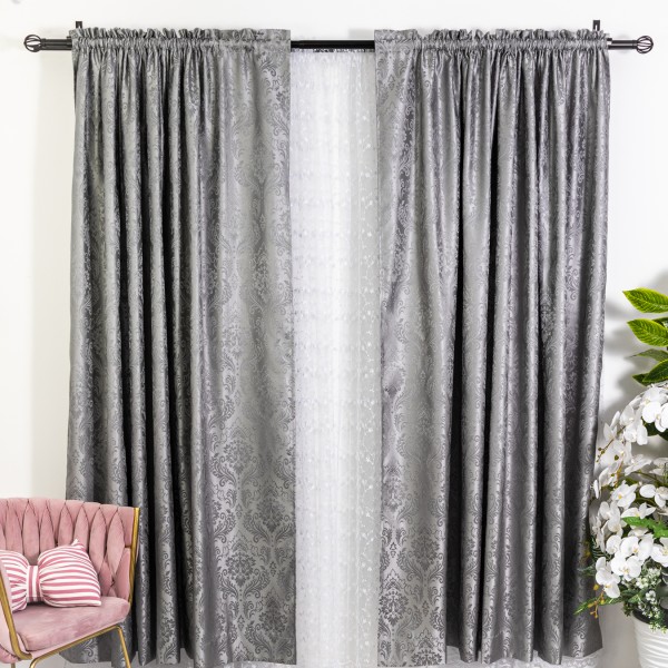 Set 2 draperii din Jacquard Satinat, 150x220cm, cu rejansa pentru sina, Gri [1]