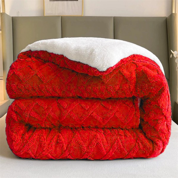 Pilota CoCoLiNo Sherpa tip Tricotaj cu blanita, matlasata, 200x230cm, rosu [1]