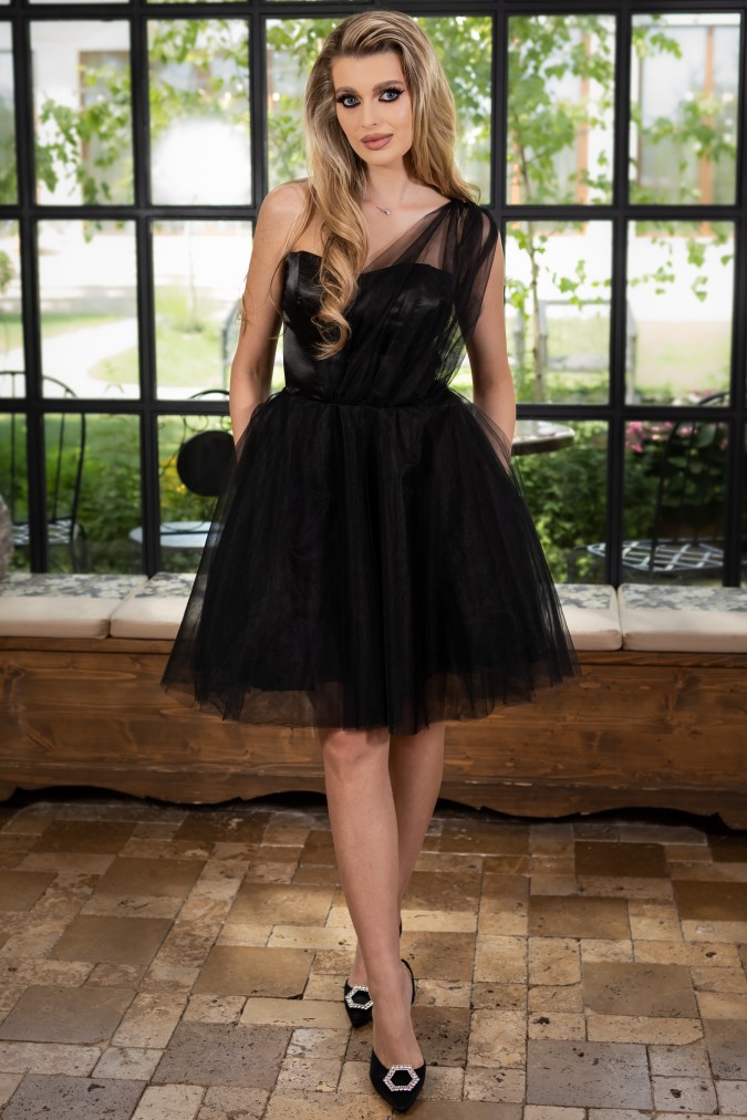 Rochie cu corset si tulle, Negru, Alisa