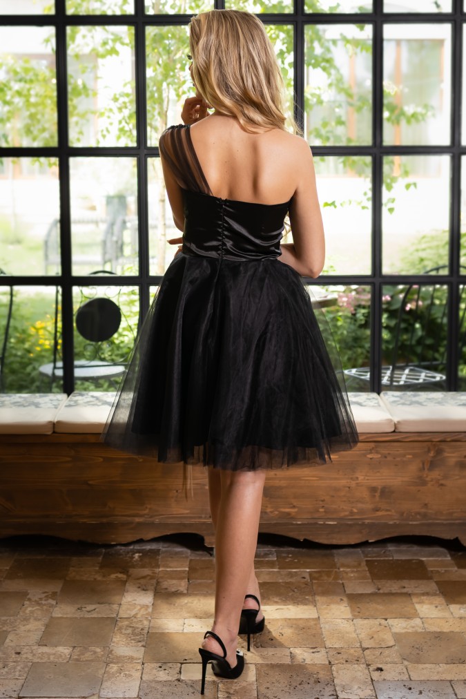 Rochie cu corset si tulle, Negru, Alisa