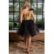 Rochie cu corset si tulle, Auriu cu Negru, Baby Doll