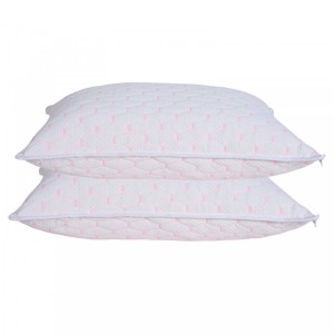 Set 2 perne matlasate brodate tricot natur, dreptunghiulare 50x70 cm, broderie roz, Fabricate in Romania