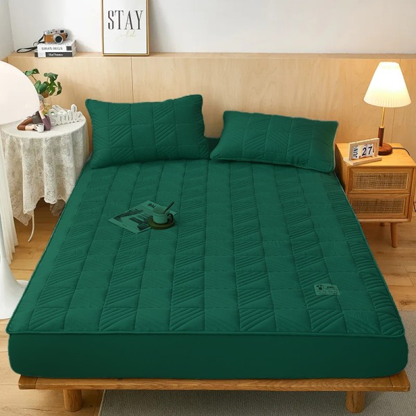 Husã matlasatã tip topper din bumbac satinat, 180x200cm + 2 fete de perna 50x70cm, Verde [1]
