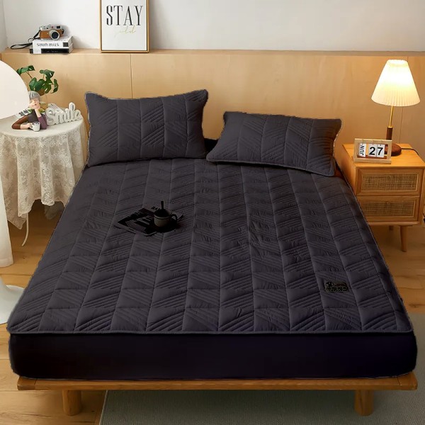 Husã matlasatã tip topper din bumbac satinat, 180x200cm + 2 fete de perna 50x70cm, Negru [1]