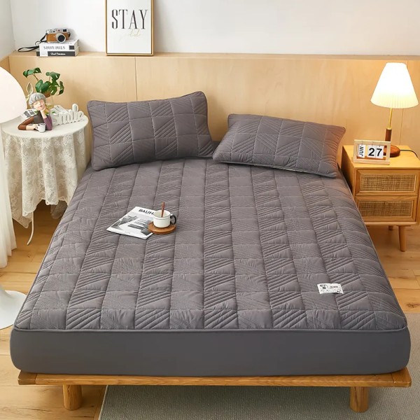 Husã matlasatã tip topper din bumbac satinat, 180x200cm + 2 fete de perna 50x70cm, Gri [1]