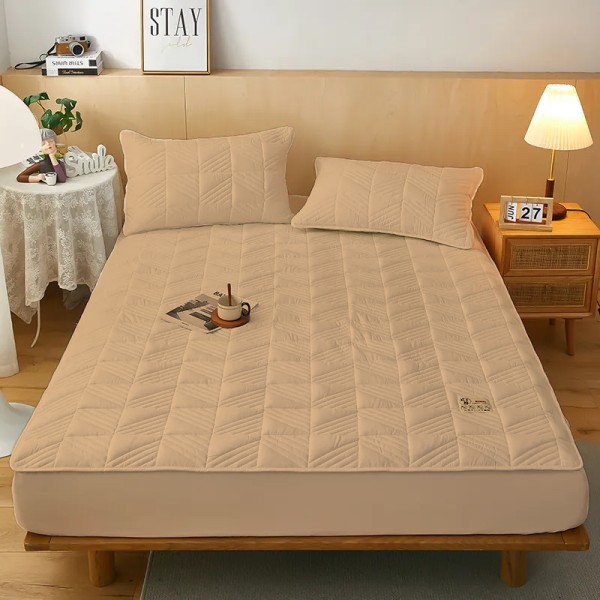 Husã matlasatã tip topper din bumbac satinat, 180x200cm + 2 fete de perna 50x70cm, Bej inchis [1]