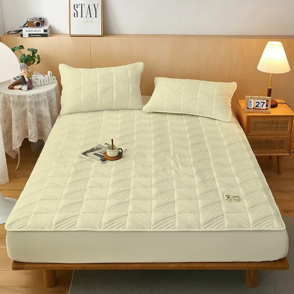 Husã matlasatã tip topper din bumbac satinat, 180x200cm + 2 fete de perna 50x70cm, Crem [1]