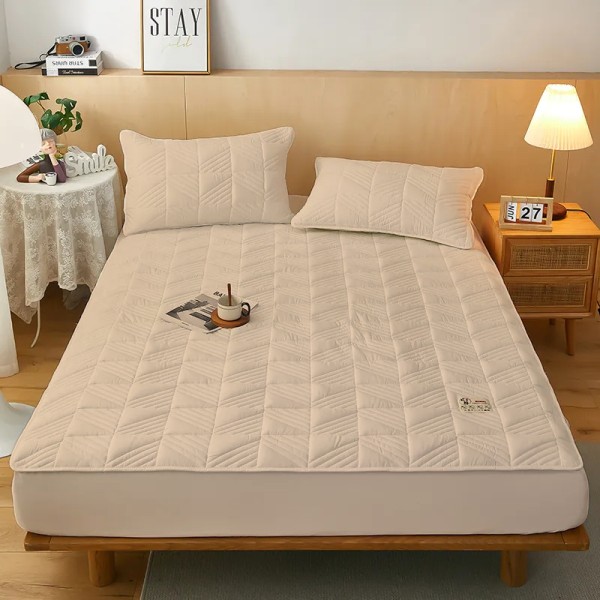 Husã matlasatã tip topper din bumbac satinat, 180x200cm + 2 fete de perna 50x70cm, Bej [1]