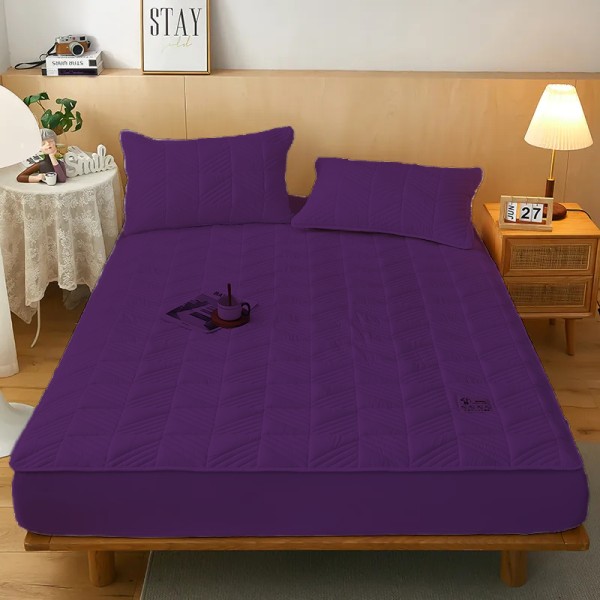 Husã matlasatã tip topper din bumbac satinat, 180x200cm + 2 fete de perna 50x70cm, Mov [1]
