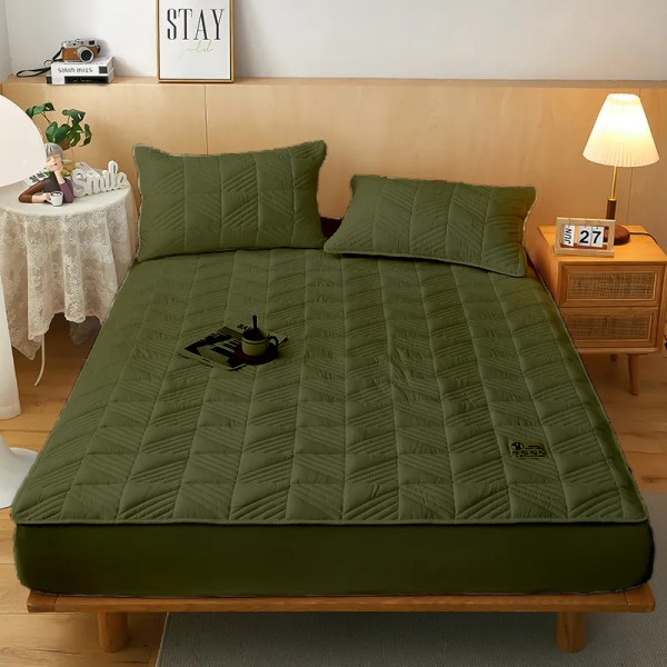 Husã matlasatã tip topper din bumbac satinat, 180x200cm + 2 fete de perna 50x70cm, Kaki [1]