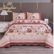 Cuvertura pentru pat dublu cu 2 fete, matlasata, Bumbac Satinat Superior, Maro, flori, animal print