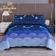 Cuvertura pentru pat dublu cu 2 fete, matlasata, Bumbac Satinat Superior, Albastru, stelute