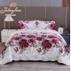 Cuvertura pentru pat dublu cu 2 fete, matlasata, Bumbac Satinat Superior, Rosu, flori