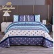 Cuvertura pentru pat dublu cu 2 fete, matlasata, Bumbac Satinat Superior, Albastru, buline, frunze