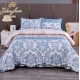 Cuvertura pentru pat dublu cu 2 fete, matlasata, Bumbac Satinat Superior, Albastru, model oriental, frunze