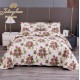 Cuvertura pentru pat dublu cu 2 fete, matlasata, Bumbac Satinat Superior, Rosu, flori, dungi
