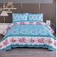 Cuvertura pentru pat dublu cu 2 fete, matlasata, Bumbac Satinat Superior, Albastru, flori