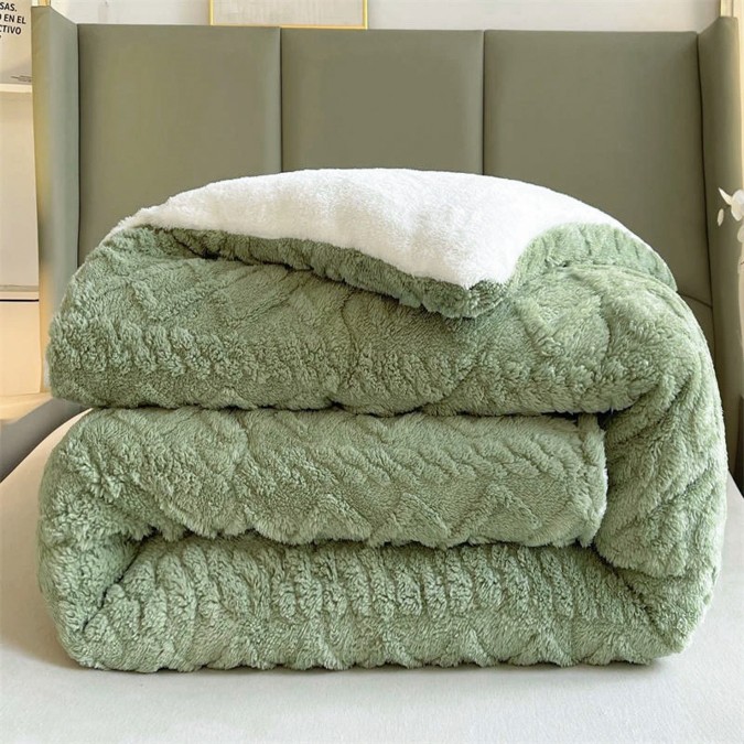 Pilota CoCoLiNo Sherpa tip Tricotaj cu blanita matlasata 200x230cm verde