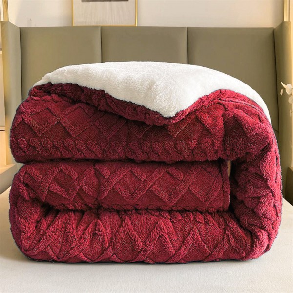 Pilota CoCoLiNo Sherpa tip Tricotaj cu blanita, matlasata, 200x230cm, visiniu [1]