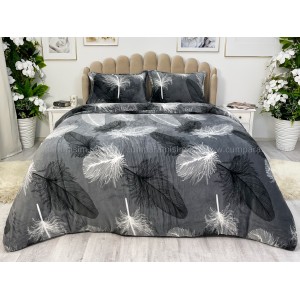 Lenjerie pat dublu, Super Pufoasa COCOLINO,cu ELASTIC, 4 piese, Gri, pene