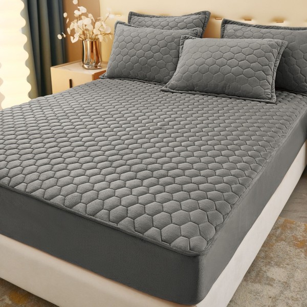 Husã matlasatã tip topper din catifea, 160x200cm + 2 fete de perna 50x70cm, gri inchis [1]