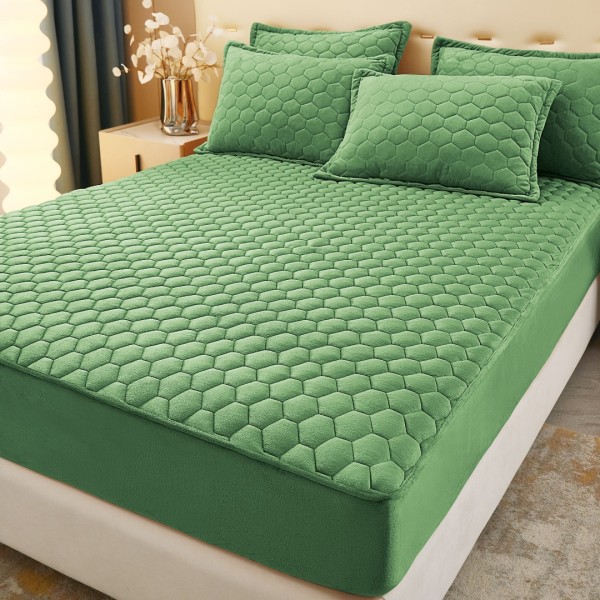 Husã matlasatã tip topper din catifea, 160x200cm + 2 fete de perna 50x70cm, verde [1]