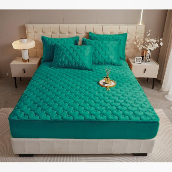 Husã matlasatã tip topper din catifea, 140x200cm + 2 fete de perna 50x70cm, turquoise [1]