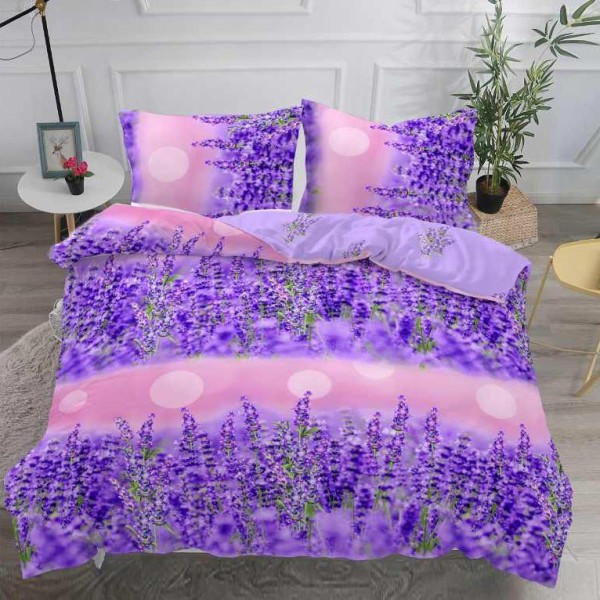 Lenjerie pat dublu,  IMPRIMEU 3D DIGITAL, IDENTIC CU POZA, Mov, lavanda [1]