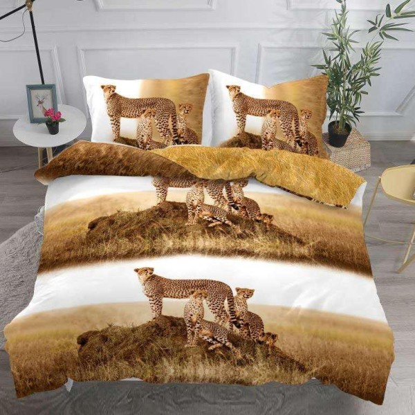 Lenjerie pat dublu,  IMPRIMEU 3D DIGITAL, IDENTIC CU POZA, Maro, leoparzi [1]