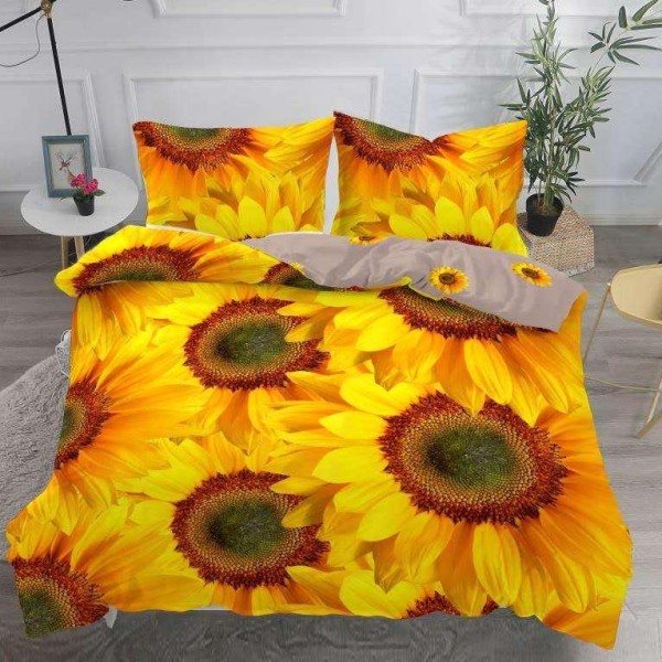 Lenjerie pat dublu,  IMPRIMEU 3D DIGITAL, IDENTIC CU POZA, Galben, floarea soarelui [1]