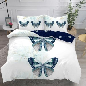 Lenjerie pat dublu,  IMPRIMEU 3D DIGITAL, IDENTIC CU POZA, Alb, fluturi Lenjerie pat dublu,  IMPRIMEU 3D DIGITAL, IDENTIC CU POZA, Alb, fluturi