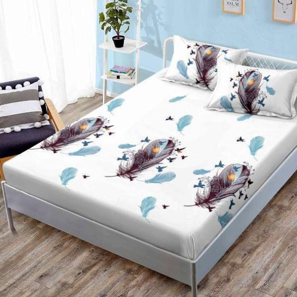 Cearsaf cu elastic, FINET, 180x200cm, 2 fete de perne 50x70cm, Gri, pene [1]