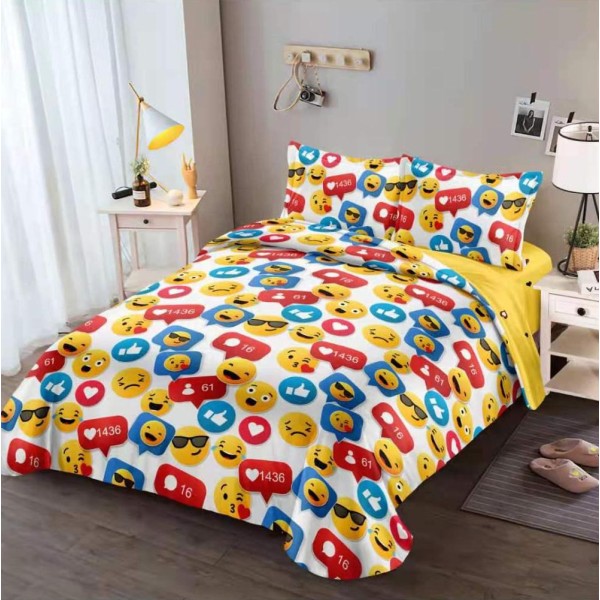 Lenjerie pat dublu cu Elastic (160x200cm si 180x200cm), bumbac satinat, Galben, emoji [1]