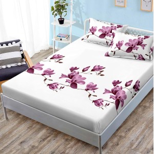 Cearsaf cu elastic, FINET, 180x200cm, 2 fete de perne 50x70cm, Roz, magnolii