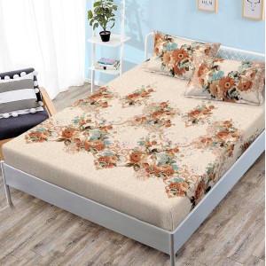 Cearsaf cu elastic, FINET, 180x200cm, 2 fete de perne 50x70cm, Bej, flori Cearsaf cu elastic, FINET, 180x200cm, 2 fete de perne 50x70cm, Bej, flori